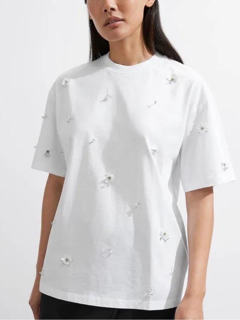 & Other Stories Paris Atelier White Embellished Sequin T-Shirt Size S